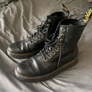 Dr. Martens Black Leather Boots with Yellow Stitching
